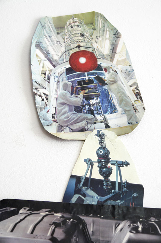 Clown Of Mechanization, 2013, 63"h x 37"w, Printed media and acrylic medium