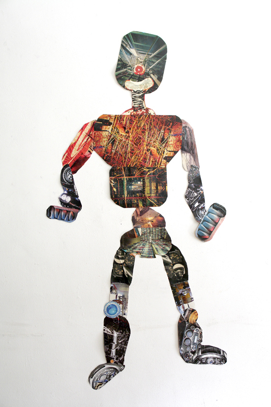 Clown Of Wired Culture, 2013, 72"h x 36"w, Printed media and acrylic medium