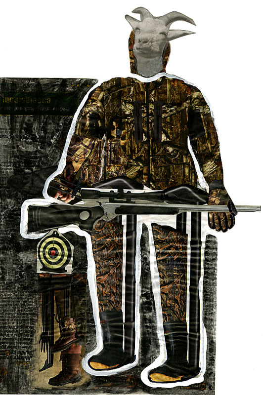 Goat Hunter, 2012, 7"w x 12"h, Printed media and acrylic medium
