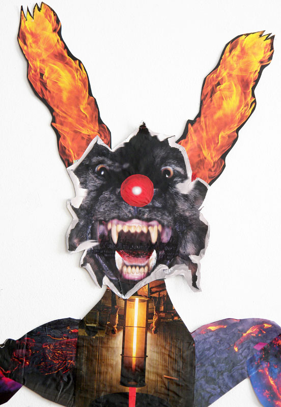 Clown of Cynical Promises, 2013, 57"h x 45"w, Printed media and acrylic medium