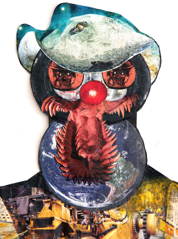 Clown of Past Glory, 2013, 67"h x 52"w, Printed media and acrylic medium