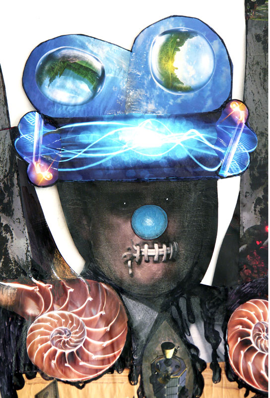 Clown of End Times, 2013, 67"h x 52"w, Printed media and acrylic medium