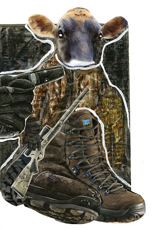 Cow in Boots, 2012, 7 1/2"w x 10"h, Printed media and acrylic medium
