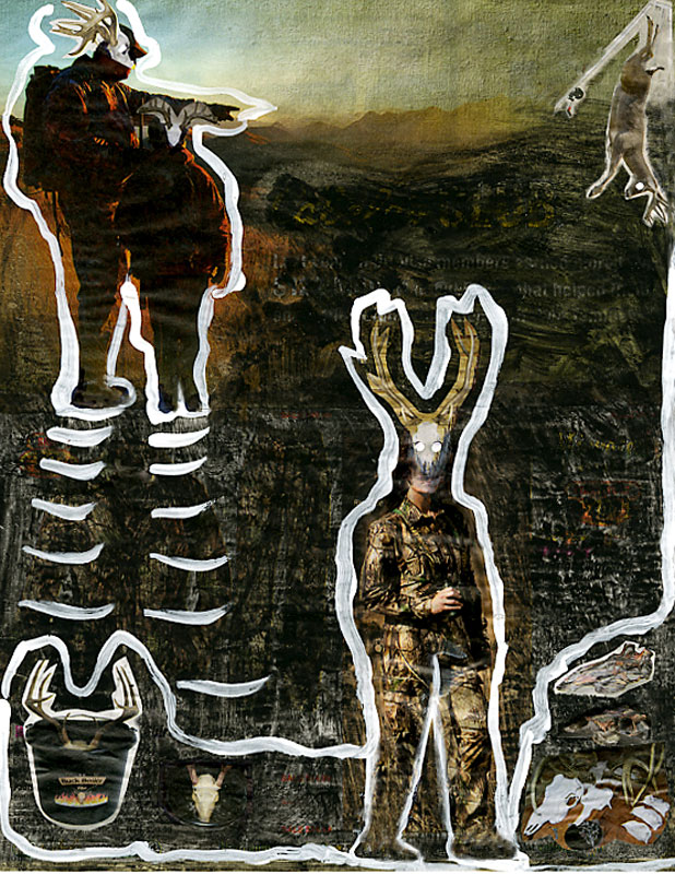 Deer Shamans, 2012, 8"w x 10"h, Printed media and acrylic medium