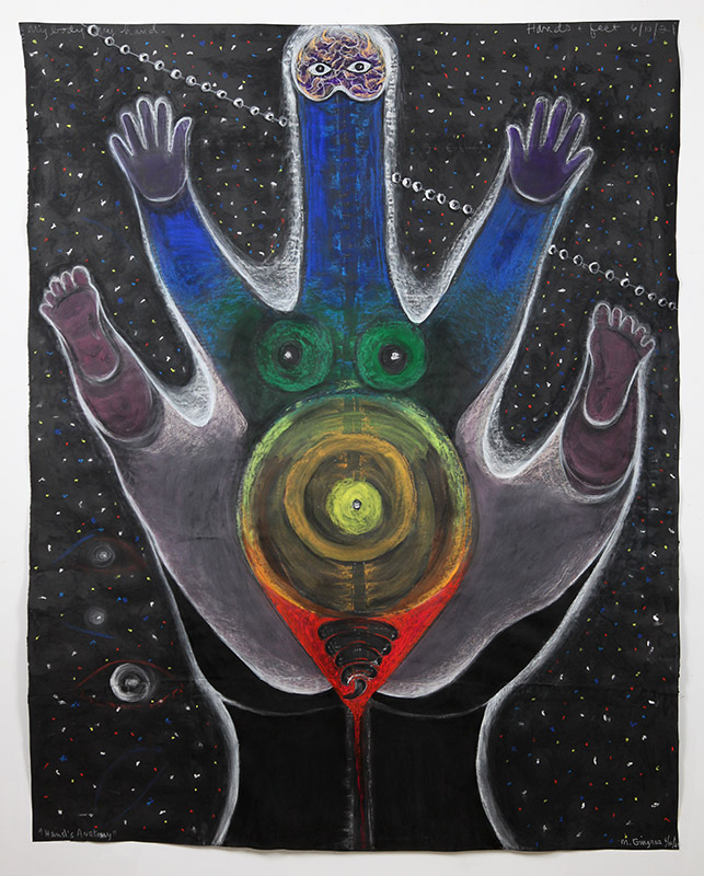 A Body In Hand, 2021, Tempera paint with pastels and graphite on paper, 54” x 60”h