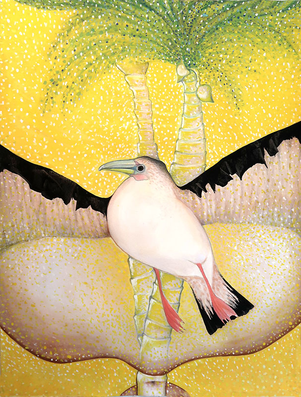Bird: Crown Of The Navel, 2018, Pastels, tempera, coloring pencils and graphite on paper, 31"w x 40"h