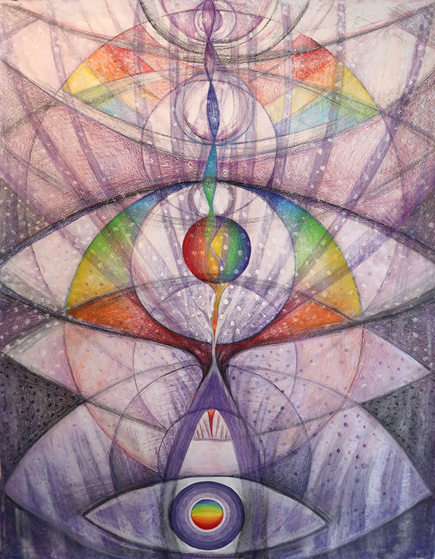 Third Eye: Consciousness, 2018, Pastels, tempera, coloring pencils and graphite on paper, 31"w x 40"h