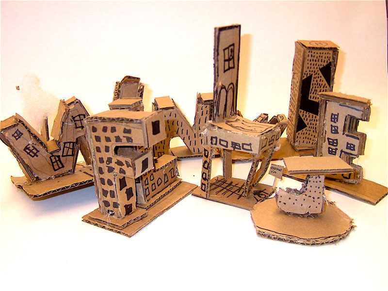 Letter Buildings, (Recycled Cardboard)