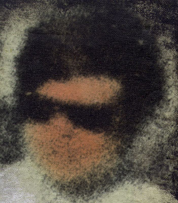 Man with glasses III, 1976, 4"w x 4"h, Photo sensitized canvas with oil and dyes