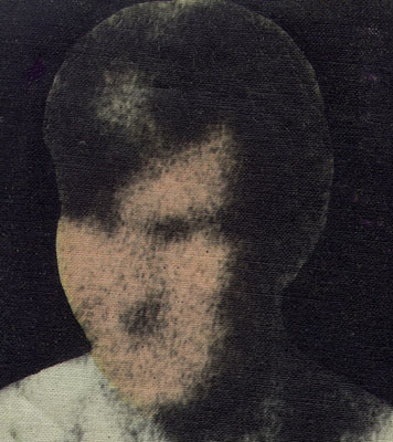 Man II, 1976, 4"w x 4"h, Photo sensitized canvas with oil and dyes