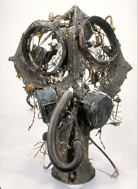 A Head in the Game: Hear the Truth, 1996, 39"h x 28"w x 36"d, terra cotta, steel, oil and found objects