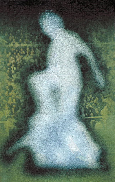 The Sculpture Gesture, 1975, 8"w x 14"h, Air brushed acrylic on magazine paper