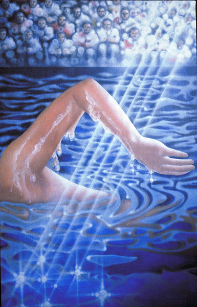 Swimming, 1976, 40"w x 60"h, Air brushed acrylic on canvas