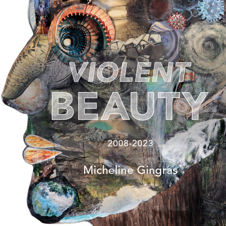 Micheline Gingras Violent Beauty book cover, collaged face in profile
